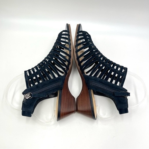 6W 6 WIDE WIDTH Bella Vita Pacey Navy Blue Suede Leather Gladiator Wedge Sandals - Picture 7 of 12